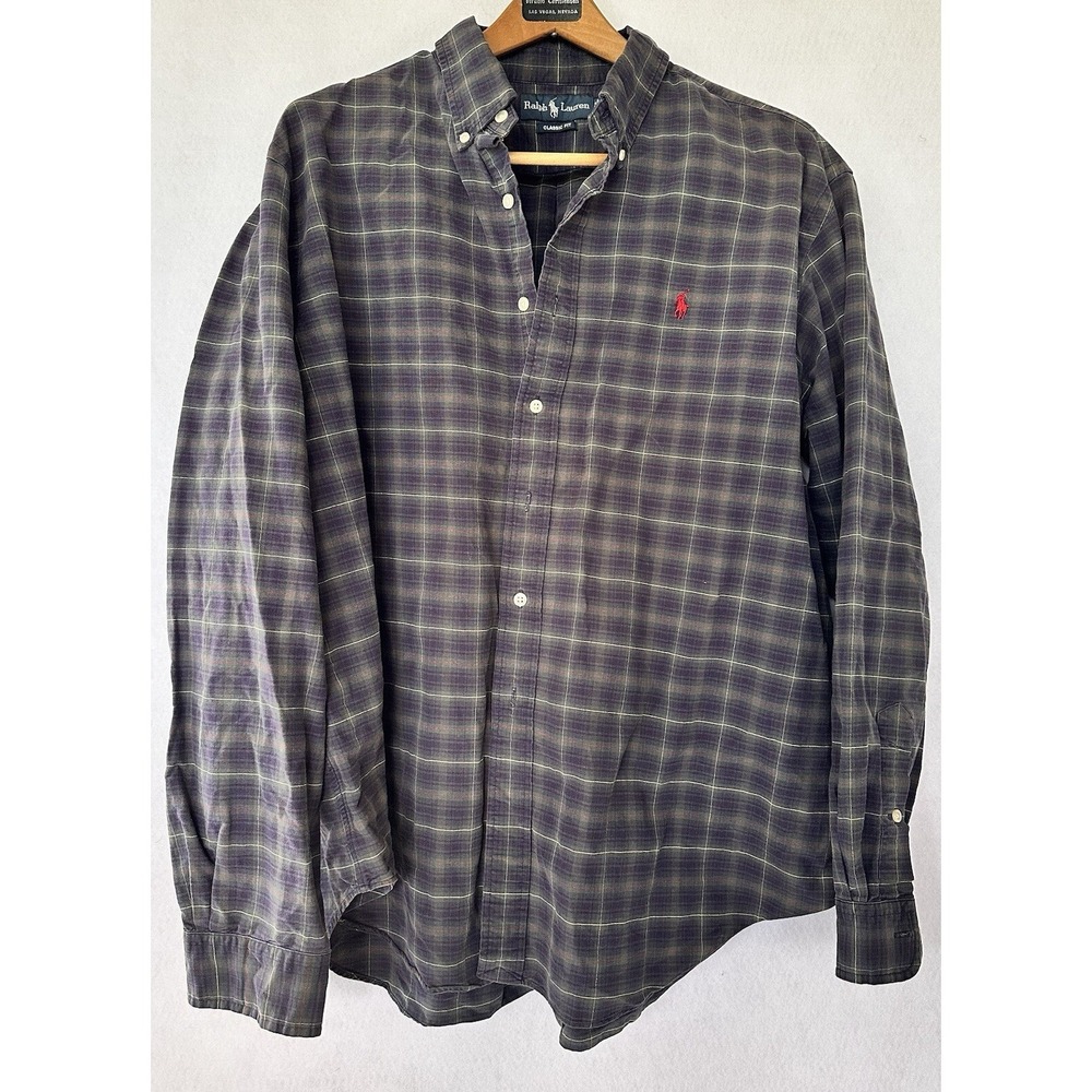 Polo Ralph Lauren Plaid Shirt Green Blue Men's XXL Classic Preppy